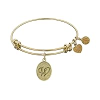 Jewelry Affairs Yellow Brass Initial Letter W Angelica Bangle Bracelet, 7.25