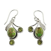 NOVICA Handmade .925 Sterling Silver Peridot Dangle Earrings Green Turquoise from India Reconstituted Greenery Leaf Tree Bollywood Birthstone [1.6 in L x 0.7 in W x 0.3 in D] 'Dew Blossom'