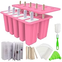 Homemade Popsicle Molds Shapes, Silicone Frozen Ice Popsicle Maker-BPA Free, with 50 Popsicle Sticks, 50 Popsicle Bags, 10 Reusable Popsicle Sticks, Funnel and Ice Pop Recipes(Pink)