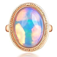 Fashion Vintage Colorful Natural Australia Opal Gemstone 14K Rose Gold Wedding Engagement Band Ring for Women