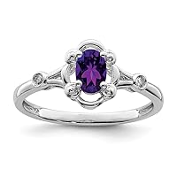 925 Sterling Silver Polished Open back Amethyst and Diamond Ring Measures 2mm Wide Jewelry for Women - Ring Size Options: 10 5 6 7 8 9