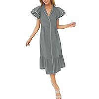 SCOFEEL Womens Button Down Shirt Dress Summer Ruffle Cap Sleeve V Neck Maxi Midi Beach Dress