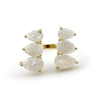 Gemstone Brass Gold Plated Design White Moonstone Hydro Pear Shape Handmade Rings Jewelry