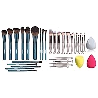 BS-MALL 2 Set of Makeup Brushes Stand Up Synthetic Foundation Powder Concealers Eye shadows Blush Makeup Brushes Champagne Gold Cosmetic Brushes with Makeup Songe