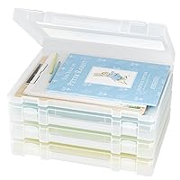 Denkee 4 Pack Large Thick Durable A4 File Portable Project Case, Plastic Scrapbook Paper Storage Box with Handle for 8.5 x 11 Paper, Office Supplies Documents Storage Case (13.98 x 10.63 x 1.57 in)