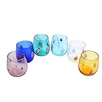 Handblown Murano Glass Stemless Wine Glasses, 12 oz Glasses, Set of 6, Old Fashioned Water Glass Cups, Tumbler Glassware, Aesthetic Kitchen Bar, Gift Set - Handmade In Italy