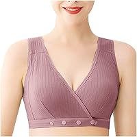 Nursing Bras for Breastfeeding, Womens Support Comfort Front Buttons Maternity Bra Seamless Soft Wirefree Pregnancy Bra