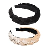 Headbands for Women Velvet Braided Headbands Fashion Hairband Criss Cross Hair Accessories, Black and Beige