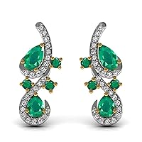 Solid 14k Yellow White Rose Gold Shining Elegant Emerald Gemstone Earring with Certified Diamond Gorgeous Gifts For Girls and Womens.