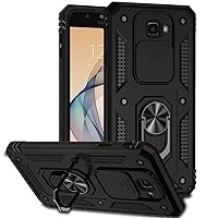 Case for Galaxy J7 Prime,Military Grade Car Holder Protection [Built-in Kickstand] Metal Ring Holder Dual-Layer Heavy Duty TPU+PC Shockproof Phone Case for Samsung Galaxy J7 Prime G610F (Black)