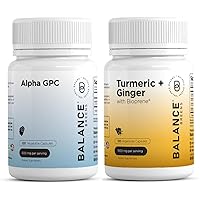 Alpha GPC Choline Supplement 600mg – 120 Vegetable Capsules - Advanced Memory Formula and Brain Health with Turmeric Curcumin Ginger Capsules - 1950mg, 95% Curcuminoids