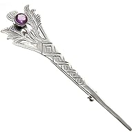 Sterling Silver Thistle Kilt PinBrooch With Amethyst Centre with Jewellery Gift Box, Sterling Silver, amethyst