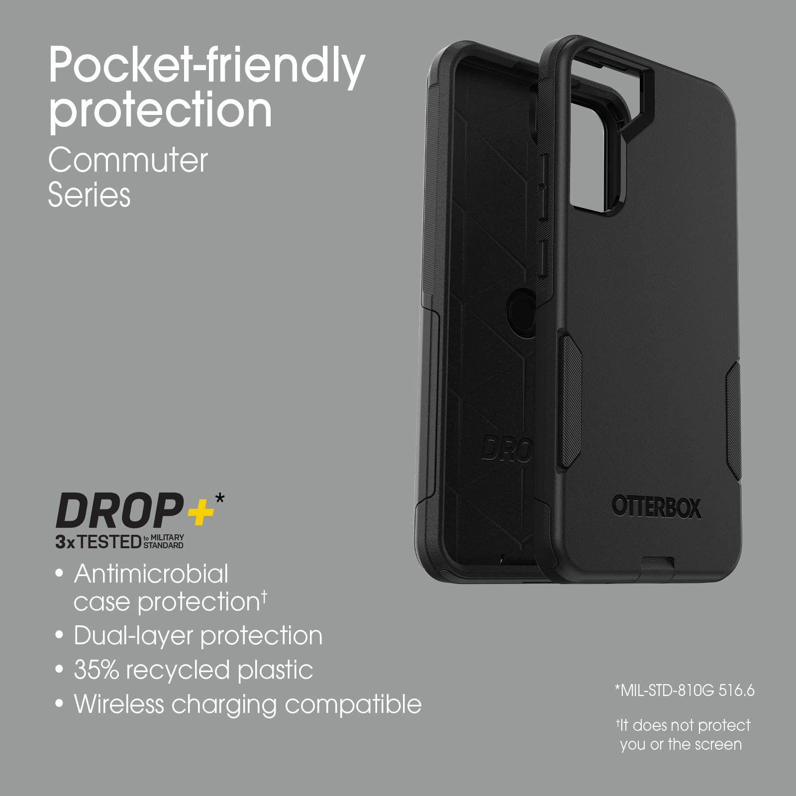 OtterBox Galaxy S22+ Commuter Series Case - BLACK, slim & tough, pocket-friendly, with port protection