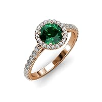 Round Emerald Diamond 1 ctw Women Halo Engagement Ring 18K Gold