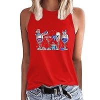 4th of July Shirts for Women Tank Top Women's Fashion Casual T-Shirt Round Neck Sleeveless Printed Vest Top