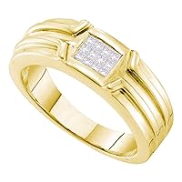 TheDiamondDeal 14kt Yellow Gold Mens Princess Diamond Cluster Ridged Wedding Band Ring 1/4 Cttw