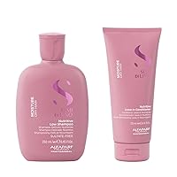 ALFAPARF MILANO Semi Di Lino Moisture Nutritive Moisturizing Shampoo (8.45 oz) + Leave In Conditioner (6.76 oz) - for Color Treated Hair - Sulfate & Paraben Free - Professional Salon Quality