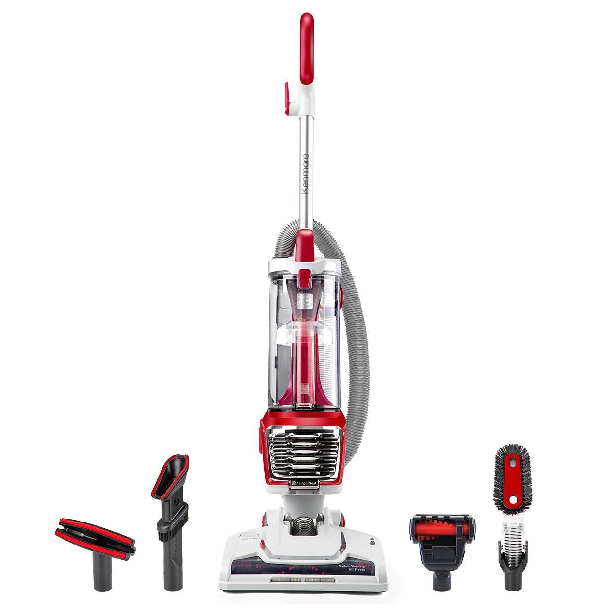 Kenmore DU2015 Bagless Upright Vacuum Lightweight Carpet Cleaner with 10’Hose, HEPA Filter, 4 Cleaning Tools for Pet Hair, Hardwood Floor, Red