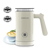 Milk Frother and Steamer, GREECHO 4 IN 1 Electric Milk Frother, 10.2oz/300ml Automatic Warm & Cold Milk Foamer for Coffee, Latte, Cappuccinos, Macchiato, Silent Operation & Automatic Shut-off, White
