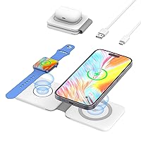 Magnetic Foldable Charging Pad Portable Wireless Chargers 3 in 1, Fast Wireless Charging Station Compatible with QI Phones, iPhone 15/14/13/12/SE/11/XS/8, Samsung, Air-Pods Pro, Ap-ple Watches-WT