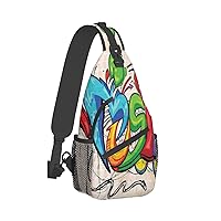 Music Style Print Crossbody Backpack Shoulder Bag Cross Chest Bag For Travel, Hiking Gym Tactical Use