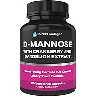 D Mannose Capsules with 600mg D-Mannose Powder Per Cap - with Added Cranberry and Dandelion Extract to Aid in Bladder, Urinary Tract and UTI Support - 120 Veggie Caps