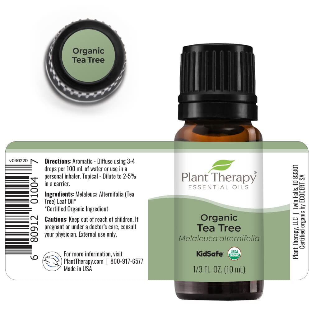 Plant Therapy Organic Tea Tree Oil (Melaleuca) 100% Pure, USDA Certified Organic, Undiluted, Natural Aromatherapy, Therapeutic Grade 10 mL (1/3 oz)