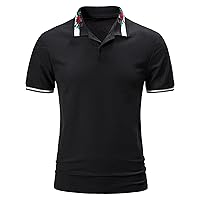 Polo Shirts for Men Color-Block Short Sleeve Rose Embroidery Lapel Buttons Pullover Summer Casual Daily Slim Fit Shirt
