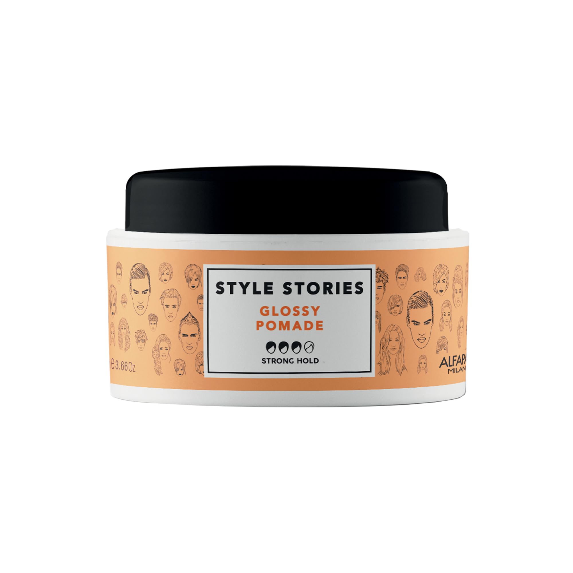 Alfaparf Milano Style Stories Glossy Pomade - Strong Hold - Extra Shiny Finish Wax Pomade - Long Lasting, All Day Hold - Professional Salon Quality Hair Styling Product - 3.66 oz.