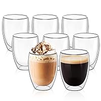 ComSaf 12 OZ Glass Coffee Mugs Set of 8, Double Walled Glass Cups for Cafe Latte Milk Juice Clear Glass Tea Cup Set Glassware Gift for Christmas Birthday
