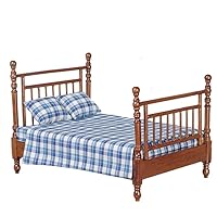 Dollhouse Miniature 1:12 Scale Walnut Double Bed with Linens #T6771