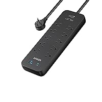 Power Strip Surge Protector(2100J), 6Ft/1.8m Anker Extension Cord with 10 Outlets and 2 USB Ports,for iPhone 15/15 Plus/15 Pro/15 Pro Max,Flag Plug,Wall Mount Holes for Home,Office,ETL Listed, Black