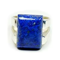 Genuine Rectangle Shape Stone Lapis Lazuli 925 Silver Ring for Men Handmade Jewelry Sizes 4-12