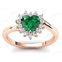 3 CT Art Deco Heart Shape Emerald Engagement Ring 14k Rose Gold Emerald Halo Wedding Rings Heart Shaped Engagement Ring Antique Emerald Bridal Ring