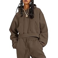Flygo Womens Fleece 2 Piece Outfits Sweatsuit Crop Pullover Sweatshirt Joggers Pants Tracksuit Set(Coffee-S)