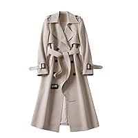Fall Fashion Long Trench Coats for Women Dressy Office Double-Breasted Notch Lapel Jacket Classic Outerwear with Belt