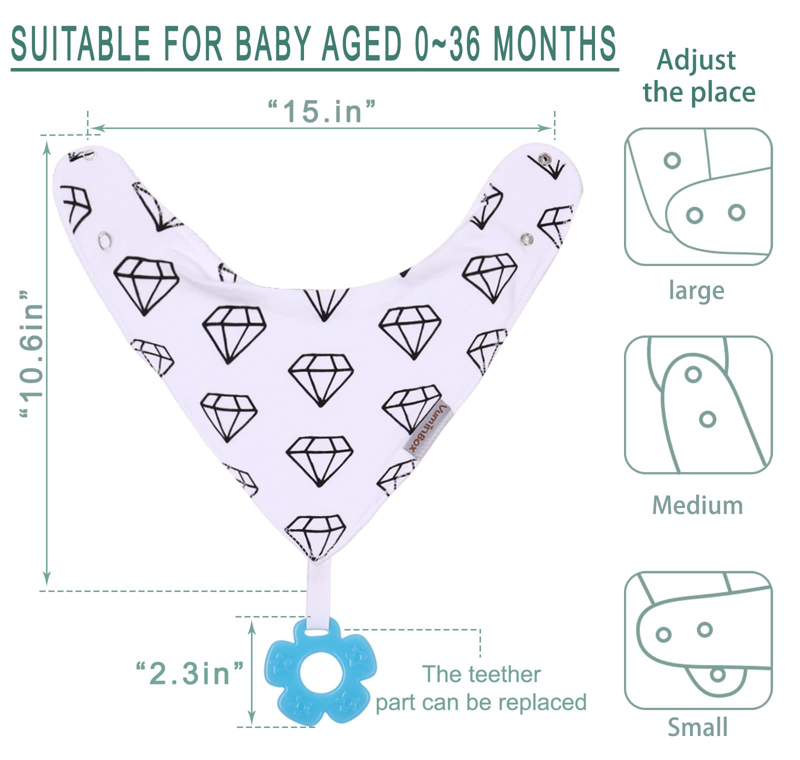 vuminbox Baby Bandana Drool Bibs 6-Pack and Teething Toys 6-Pack Made with 100% Organic Cotton, Absorbent and Soft Unisex