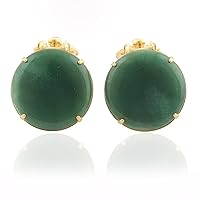 Guntaas Gems Unique Aventurine Ear Clip On Style Stud Brass Gold Plated Smooth Polished Non Pierced Earring Set
