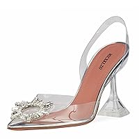 Women's Slingback Pointed Toe High Heels, Slip On Heeled Sandals Dress Shoes with Beaded Rhinestone Crystal for Wedding，Party，Shopping, Formal Pump