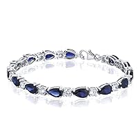 PEORA 13 Carats Created Blue Sapphire Teardrop Tennis Bracelet for Women 925 Sterling Silver, Pear Shape 8x5mm, 7 1/2 inch length