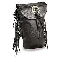 Milwaukee Leather SH506F Unisex Black Leather Belt Bag with Fringe and Concho - One Size