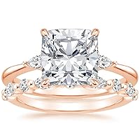 Cushion Cut Moissanite Engagement Ring Set, 4 Carat, Customizable Rose Gold or Sterling Silver Band