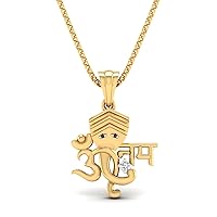 SwaraEcom 14K Yellow Gold Plated Round Cut AAA Cubic Zirconia Om Lord Ganesh Pendant