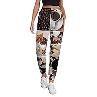 Collage of Coffee and Products Beans Women's Sweatpants Comfortable Lounge Pants Winter Joggers Athletic Pants with Pockets
