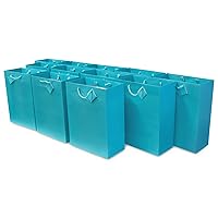 OccasionALL 6x3x7.5 12 Piece Teal Gift Bags with Handles, Blue Gift Wrap, Small Bags for Gift, Wedding, Baby Shower, Birthday, Small Business, Retail