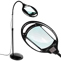 Brightech LightView Pro Magnifying Floor Lamp - Hands Free Magnifier with Bright LED Light for Reading - Work Light with Flexible Gooseneck - Standing Mag Lamp
