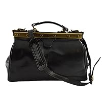 Genuine Leather Doctor Bag, Overlapping Metal Hinges Closure Color Black