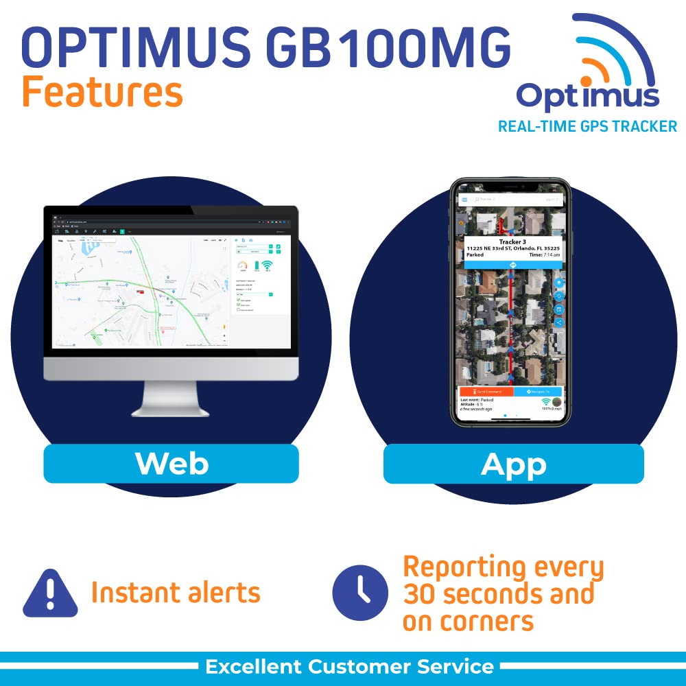 Optimus GB100M GPS Tracker for Vehicles - Easy Installation on Car's Battery - Low Cost Subscription Plan Options