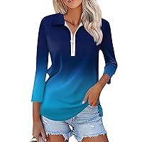Log in, Summer Tops for Women 2024 Trendy Henley Tunic Tops Zip Up T-Shirts V-Neck Dressy Casual Blouses Loose Fit Pullover Plus Size Fashion Spring Long Sleeve Shirts Clothes(I Blue,Medium)