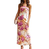 houstil Women's Off Shoulder Summer Dress Floral Maxi Sleeveless Backless Boho Beach Casual Vacation Holiday Dresses